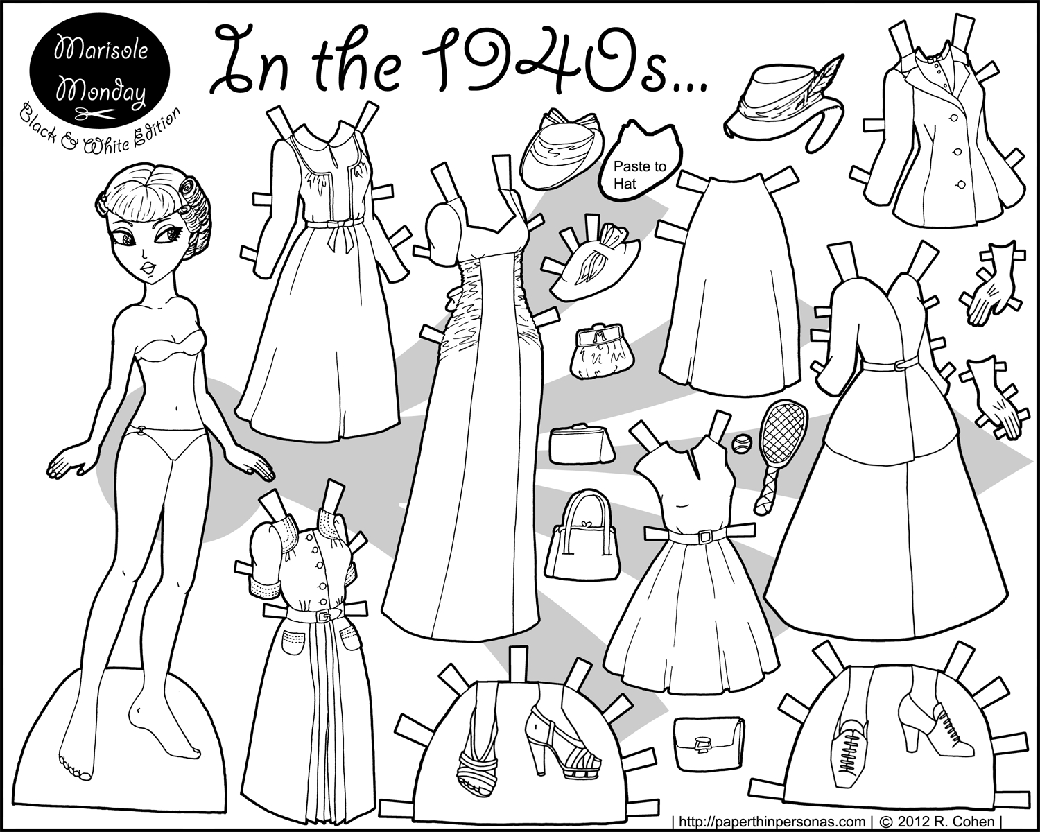 In The 1940S Paper Doll Coloring Page | Paper Doll 7 | Frozen - Free Printable Paper Dolls Black And White