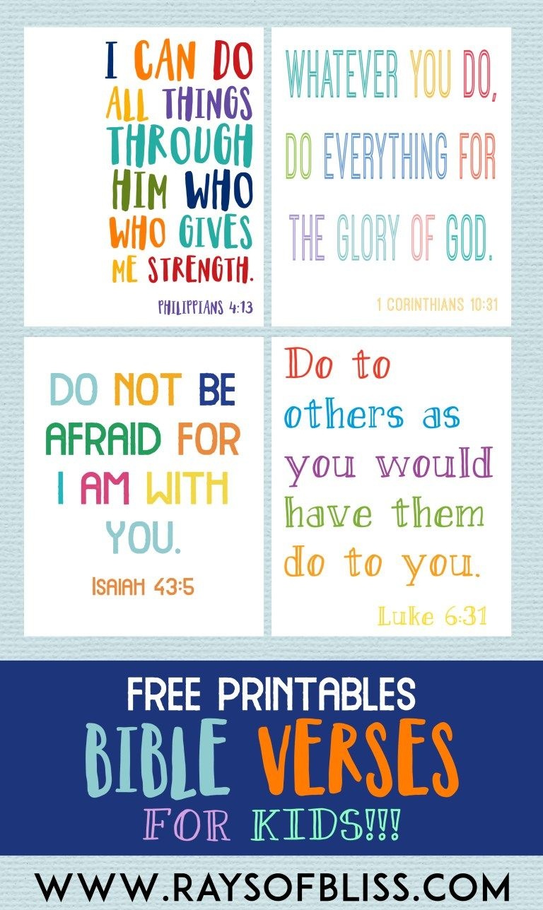 Kids Bible Verses Free Printables - Set Of 4 - Rays Of Bliss - Free Printable Bible Verses For Children