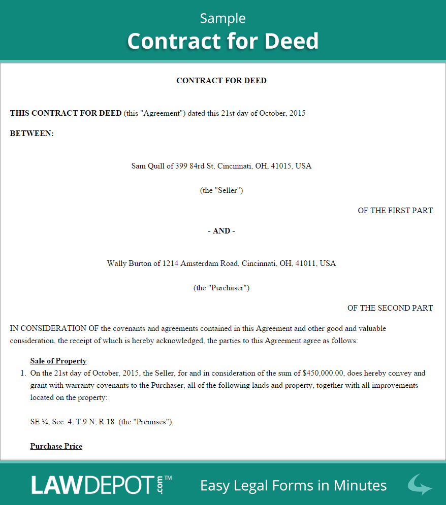 Land Contract Forms | Free Contract For Deed Form (Us) | Lawdepot - Free Printable Land Contract Forms