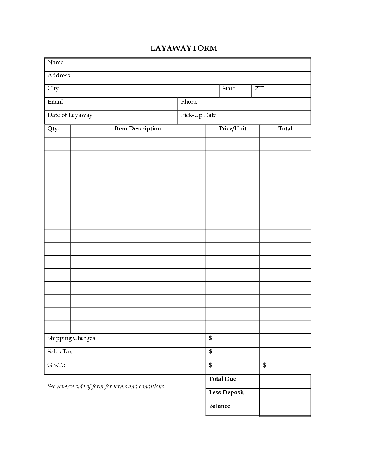 Layaway Agreement Template. Other Printable Images Gallery Category