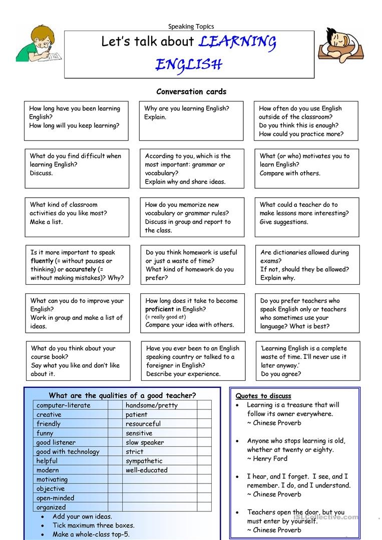 Let&amp;#039;s Talk About Learning English Worksheet - Free Esl Printable - Free Printable English Lessons For Beginners
