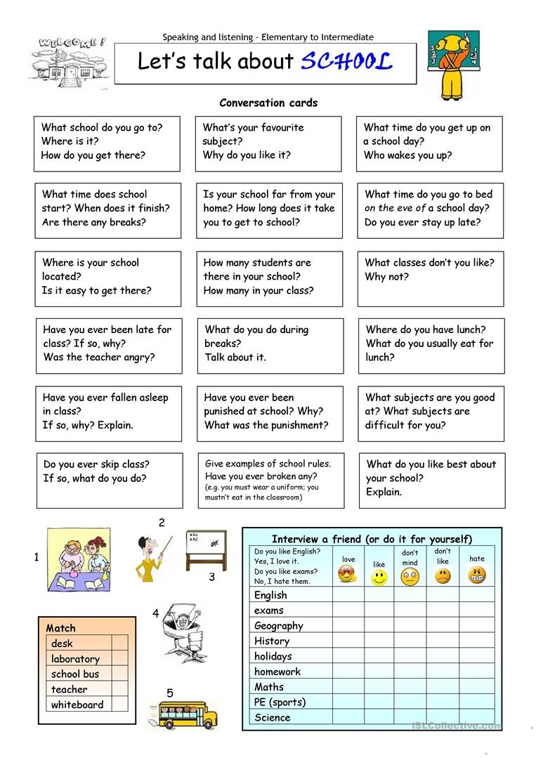 Let&amp;#039;s Talk About School Worksheet - Free Esl Printable Worksheets - Free Printable English Conversation Worksheets