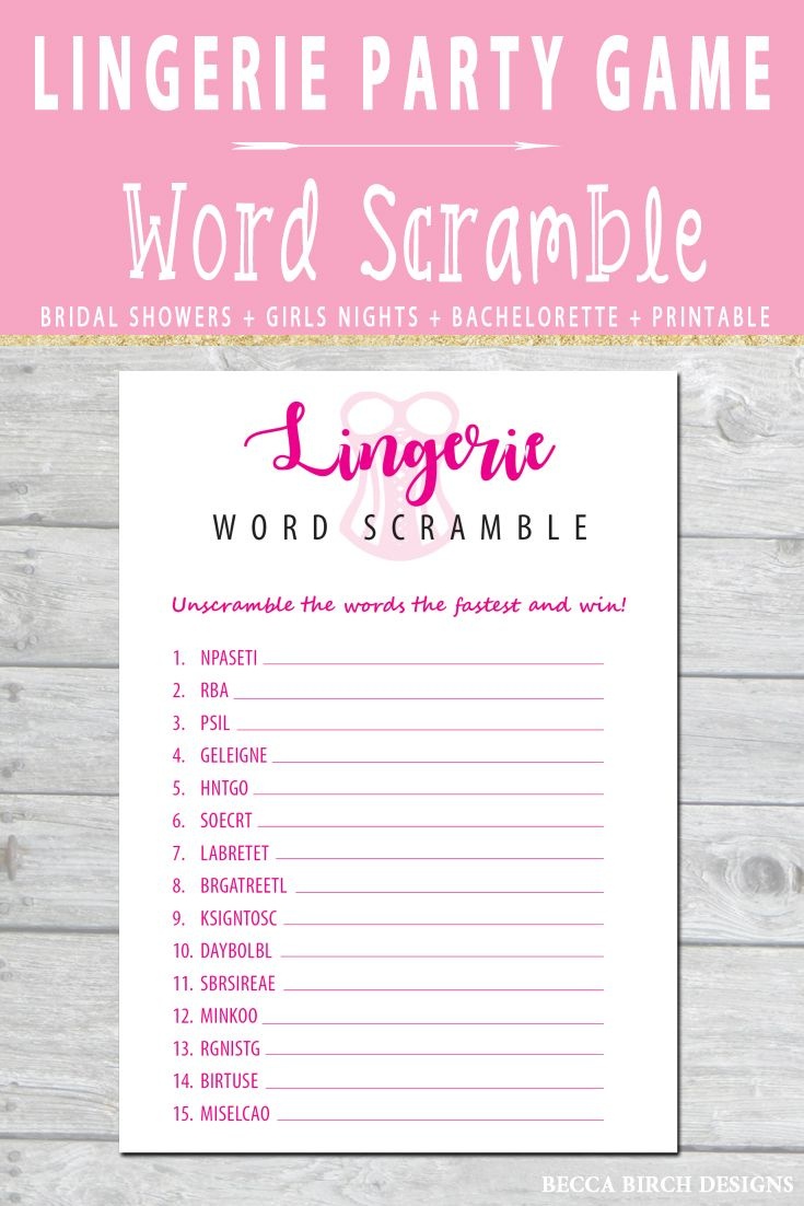 Lingerie Word Scramble Game - Bachelorette Party Game - Bridal - Free Printable Bridal Shower Games Word Scramble