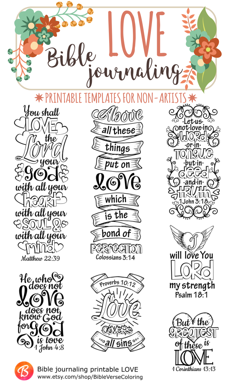 Love - Bible Journaling Printable Templates, Illustrated Christian - Free Printable Bible Bookmarks Templates