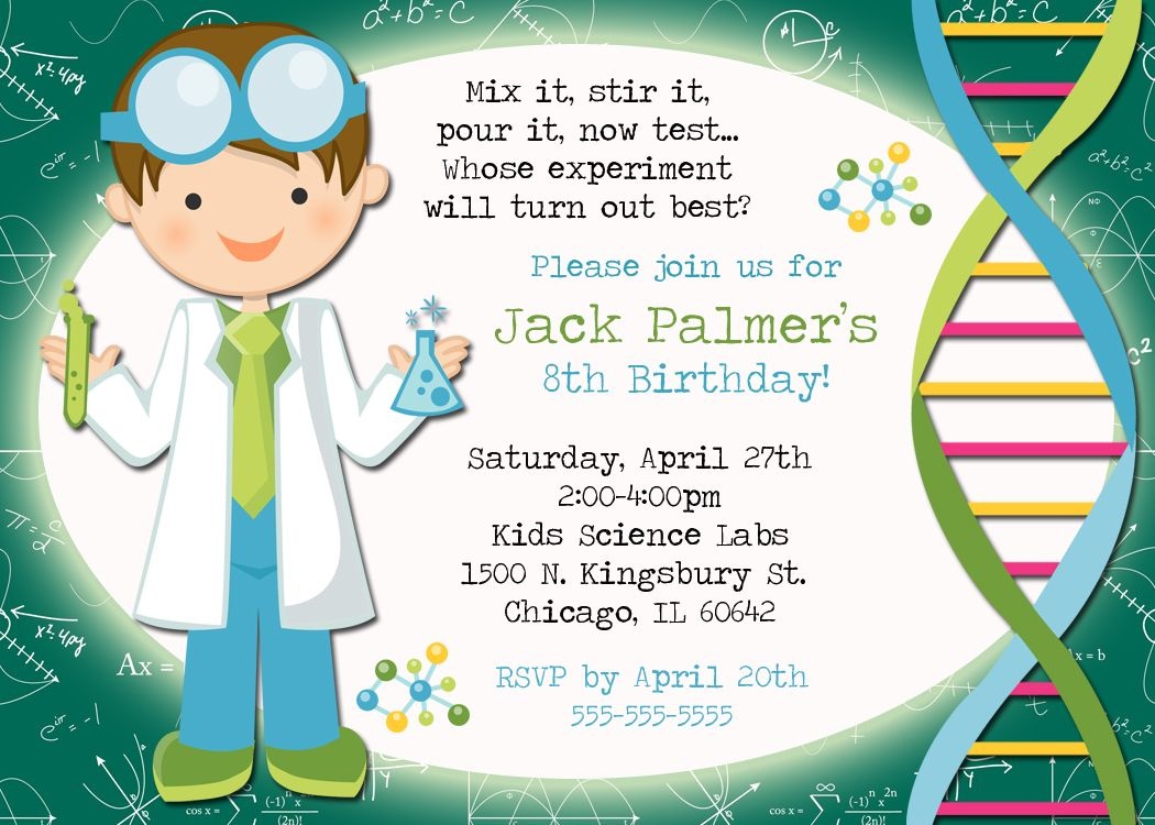 Mad Science Birthday Party Invitation Templates | Card And Invite - Free Printable Science Birthday Party Invitations