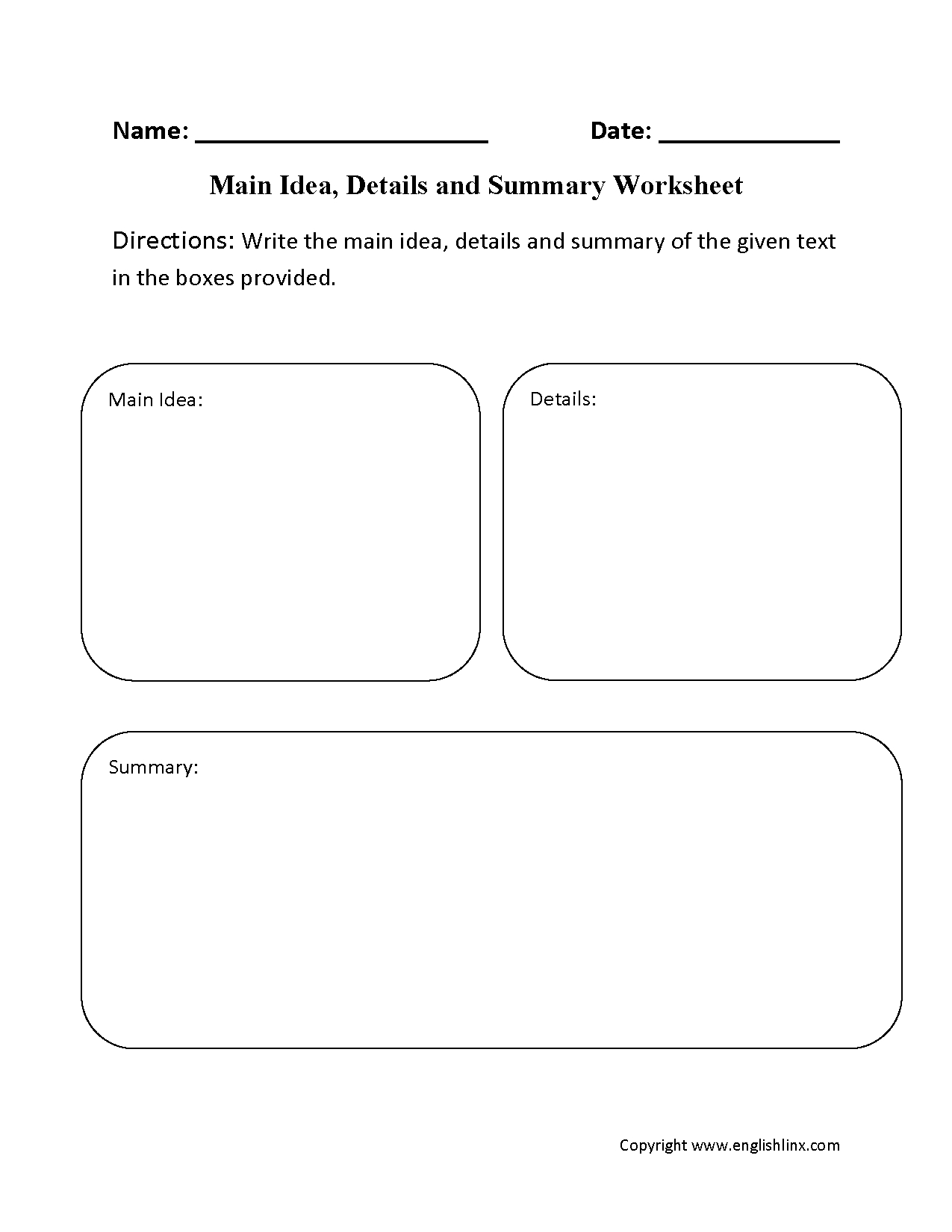 Main Idea Worksheets | Main Idea, Details And Summary Worksheet - Free Printable Main Idea Graphic Organizer