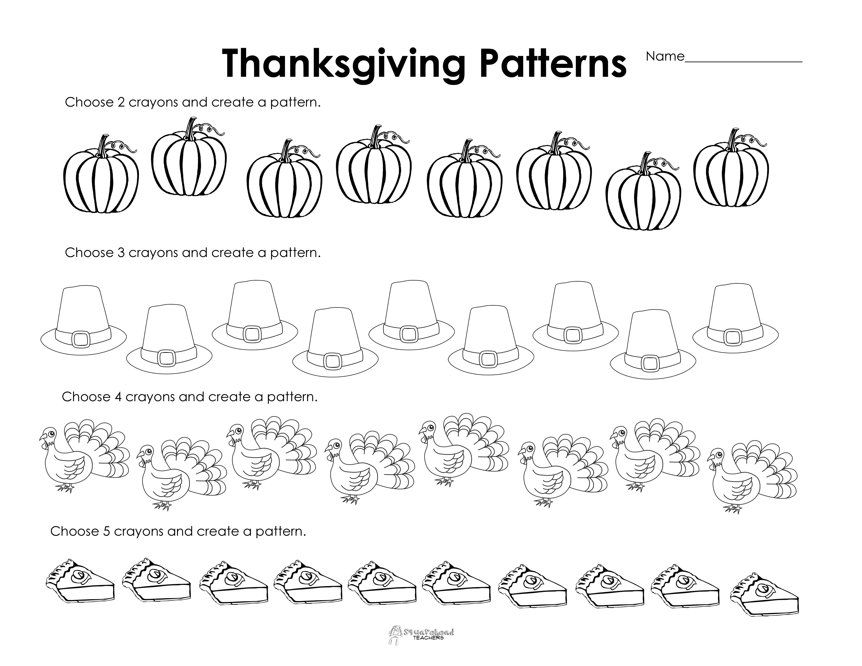 Making Patterns: Thanksgiving Style (Free Worksheet!) | Squarehead - Math Worksheets Thanksgiving Free Printable