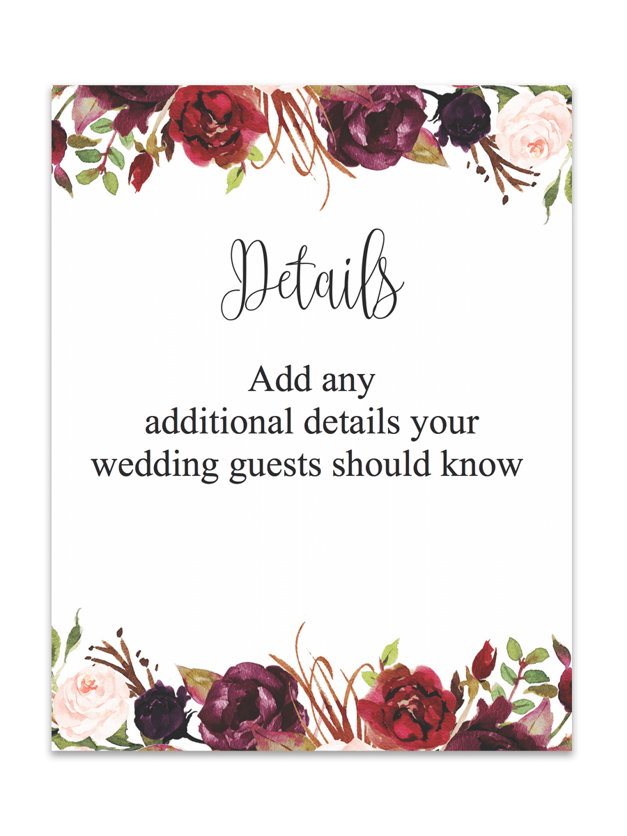 Marsala Floral Printable Wedding Enclosure Cards | Hawaii | Floral - Free Printable Enclosure Cards