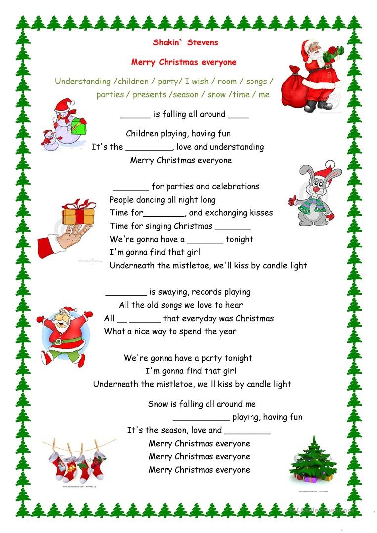 Merry Christmas Everyone Song Worksheet - Free Esl Printable - Christmas Song Lyrics Game Free Printable