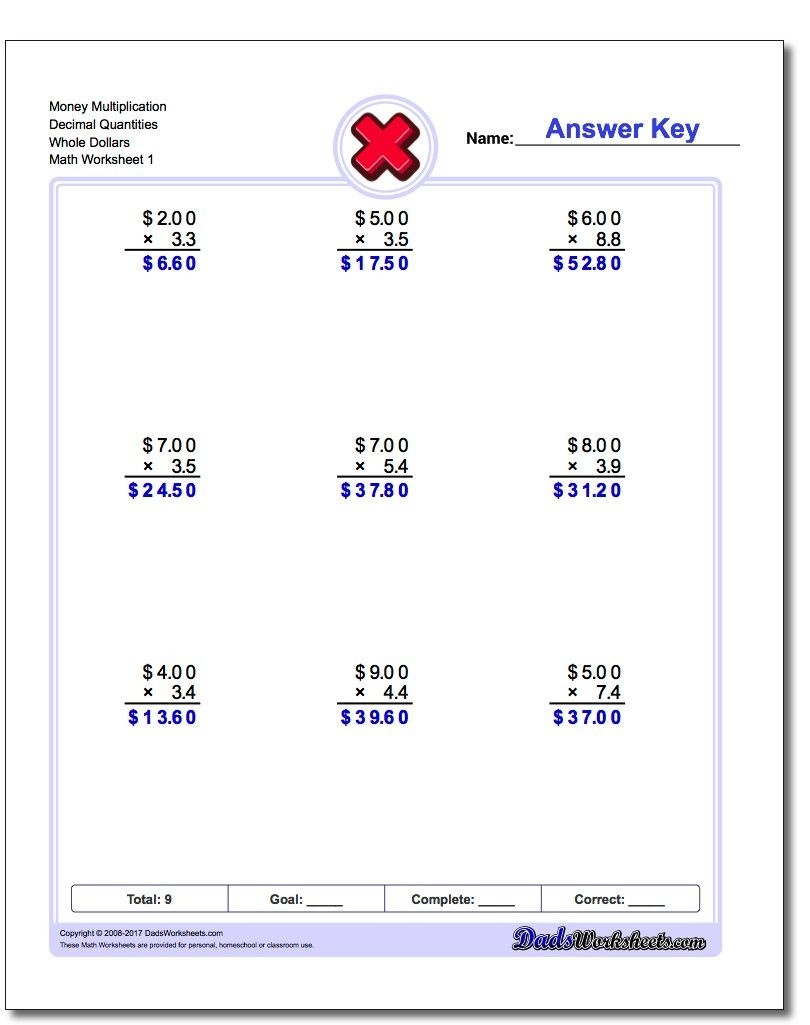 Money Multiplication Worksheets | Multiplication Worksheets | Free - Multiplying Decimals Free Printable Worksheets