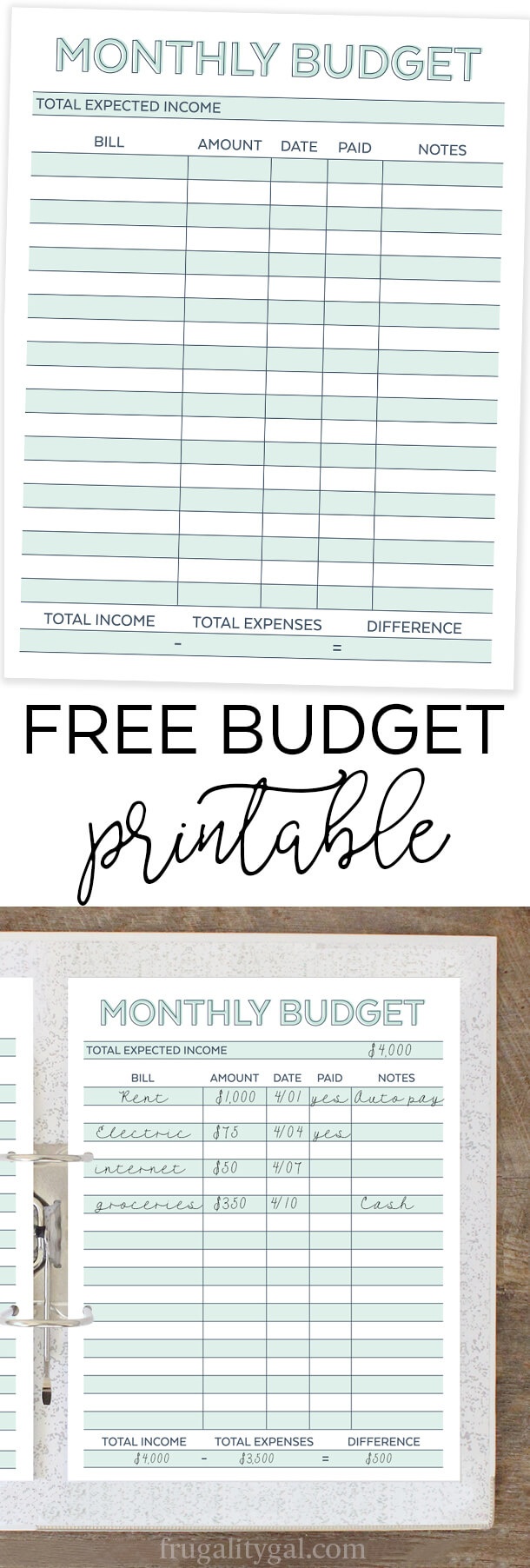 Monthly Budget Planner - Free Printable Budget Worksheet - Free Printable Budget Binder