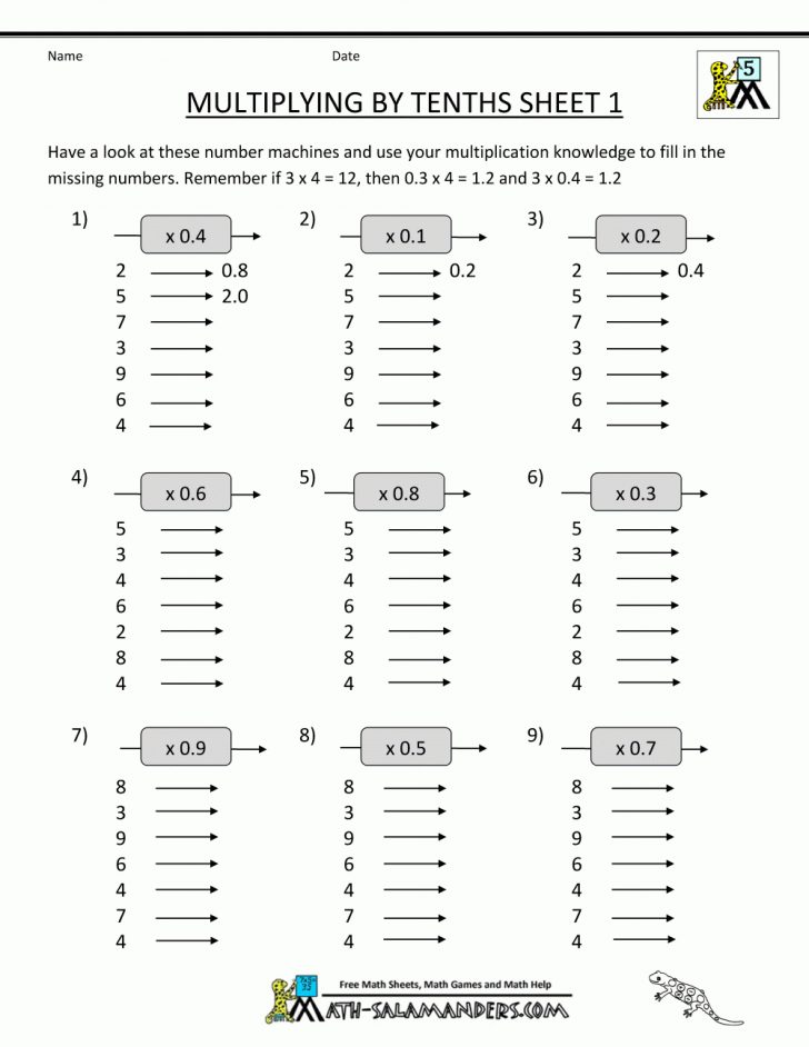 Free Printable Multiplying Decimals Worksheets