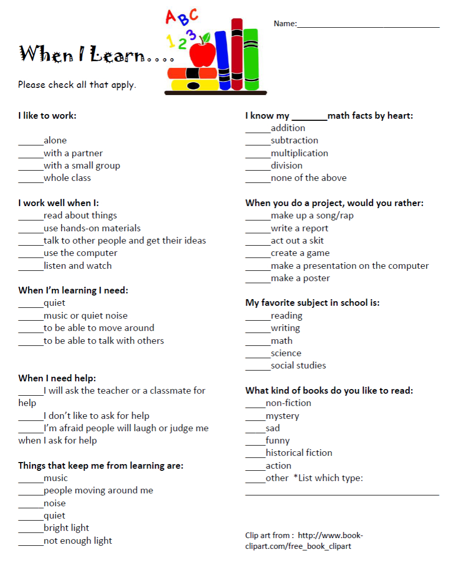 Music? That Is The Question--Freebie Needs Survey As Seen On Fifth - Free Printable Learning Styles Questionnaire