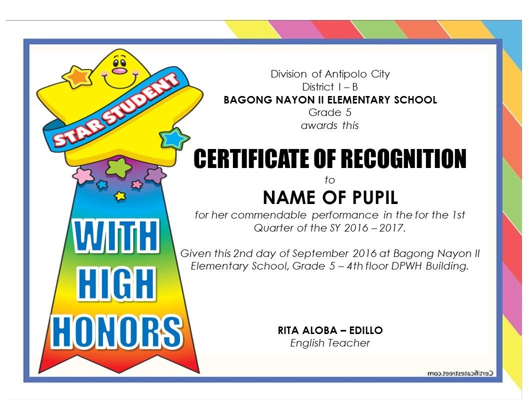 New Template - Download Credits To Maricel Andres Download Template - Free Printable Award Certificates For Elementary Students