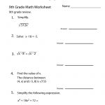 Ninth Grade Math Practice Worksheet Printable | Teaching | Math   9Th Grade Algebra Worksheets Free Printable