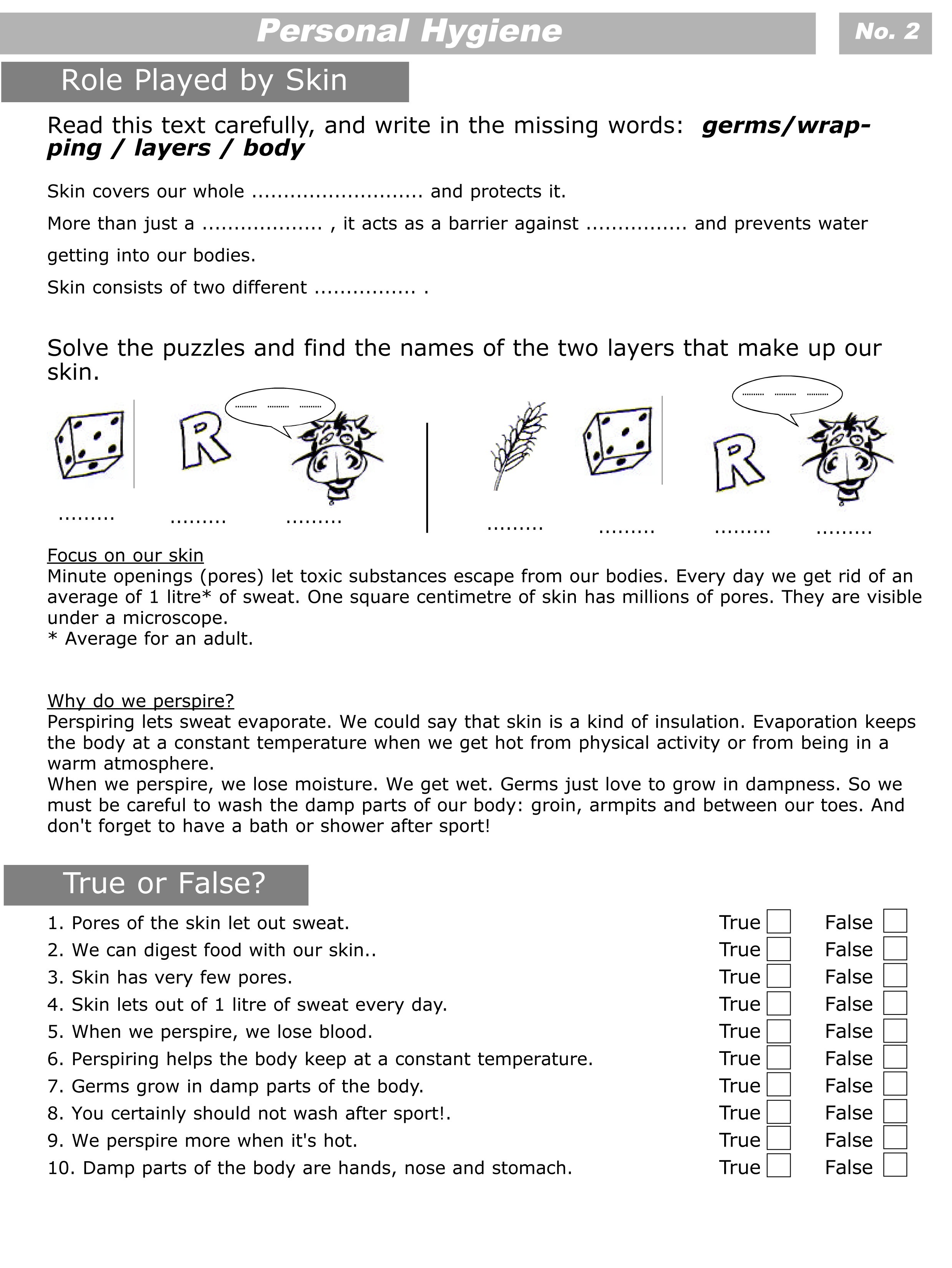 Personal Hygiene Worksheets For Kids Level 2 | Personal Hygiene - Free Printable Personal Hygiene Worksheets