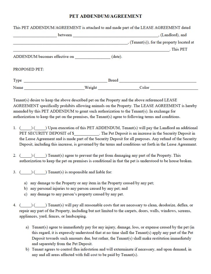 Pet Addendum/agreement Pdf | Property Management Forms In 2019 - Free