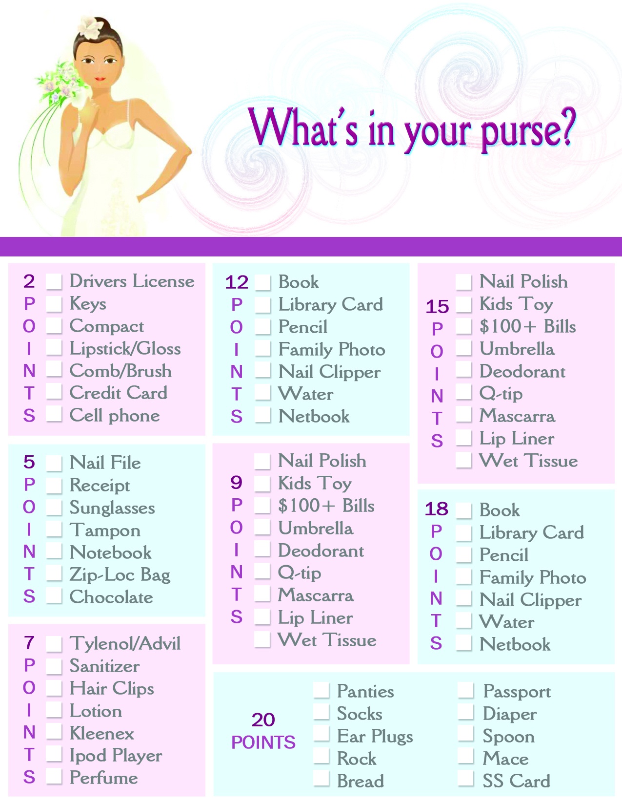 Photo : I Spy Bridal Shower Image - Free Printable Bridal Shower Games What&amp;#039;s In Your Purse