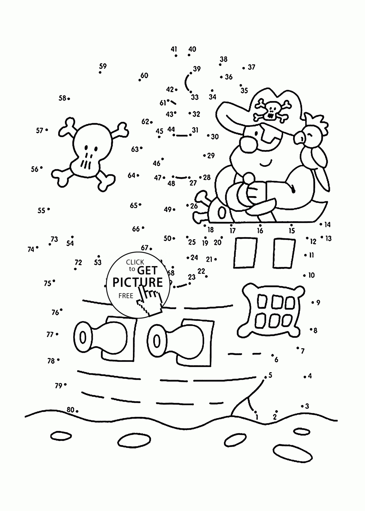 Pirate Dot To Dot Coloring Pages For Kids, Connect The Dots - Free Printable Connect The Dots