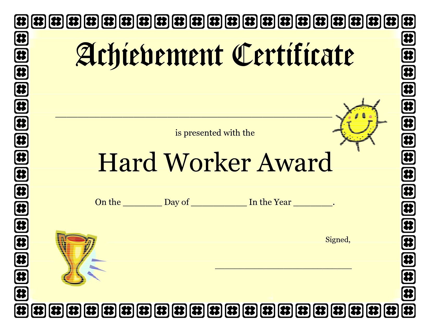 Printable Achievement Certificates Kids | Hard Worker Achievement - Free Printable Children&amp;#039;s Certificates Templates