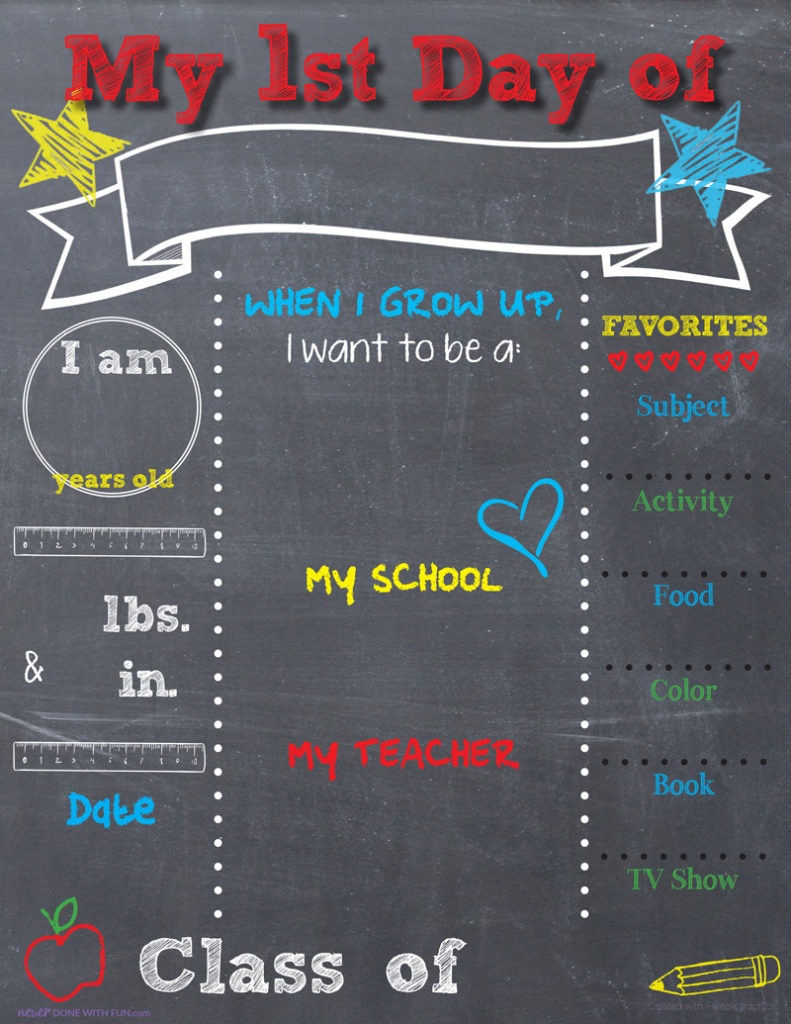 Printable Back-To-School Chalkboard Sign | #neverdonewithfun - Free Printable First Day Of School Chalkboard Signs