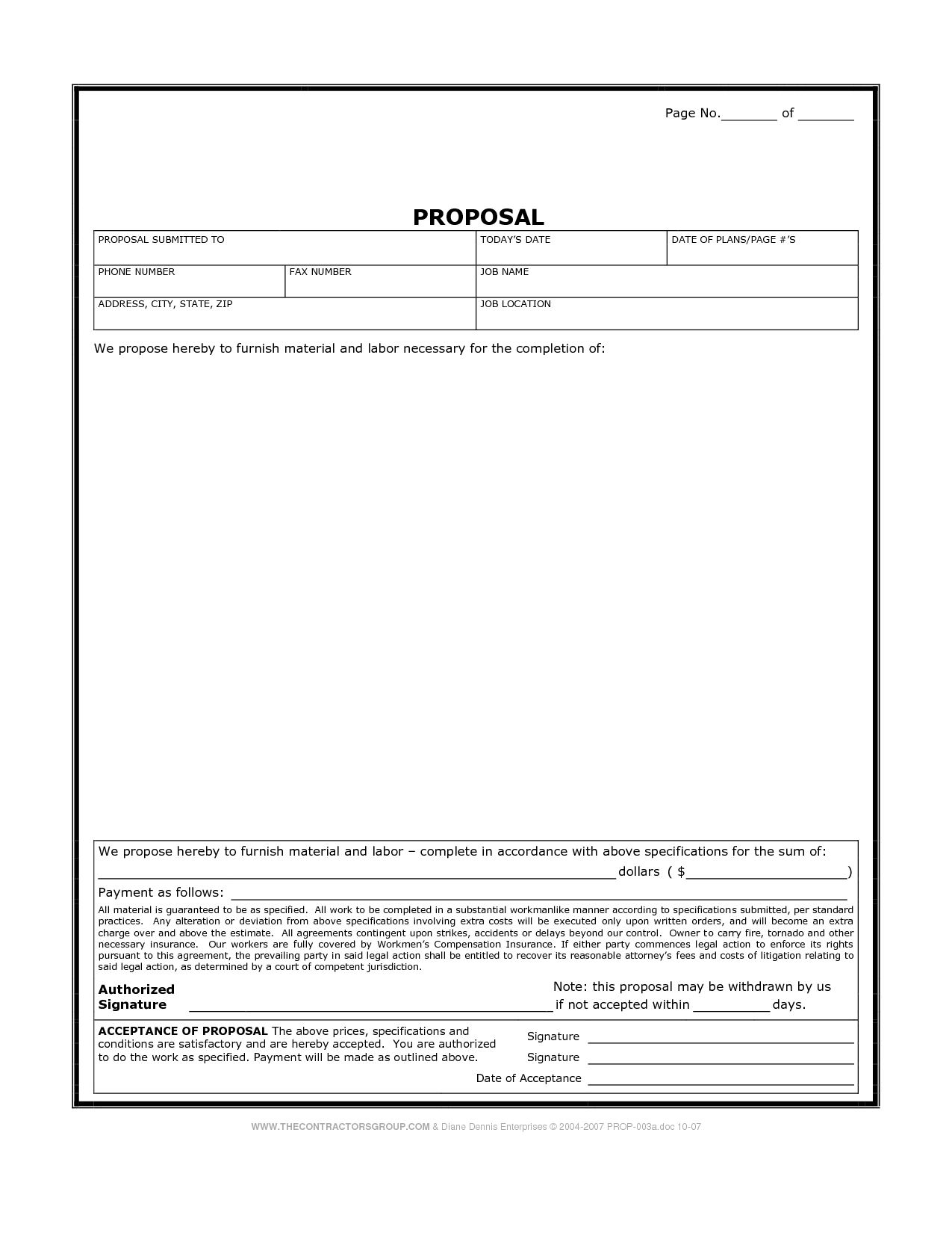 Printable Blank Bid Proposal Forms | Construction Proposal Bid Form - Free Printable Construction Contracts