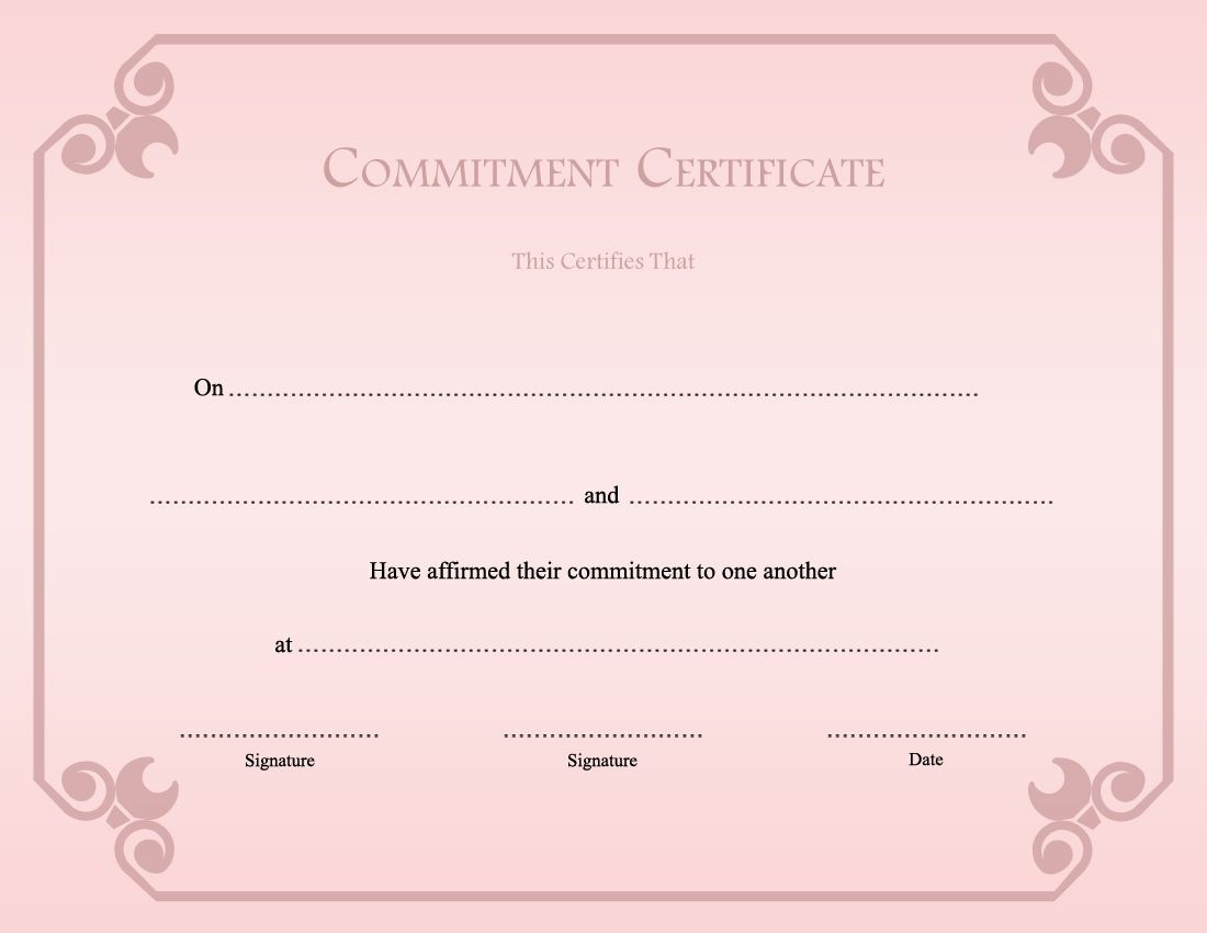 Printable Commitment Ceremony Certificate Template - Commitment Certificate Free Printable