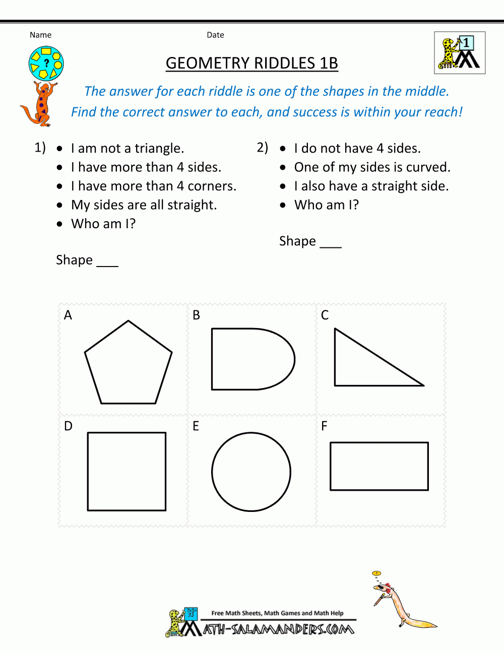 Printable Geometry Worksheets - Riddles - Free Printable Riddles With Answers