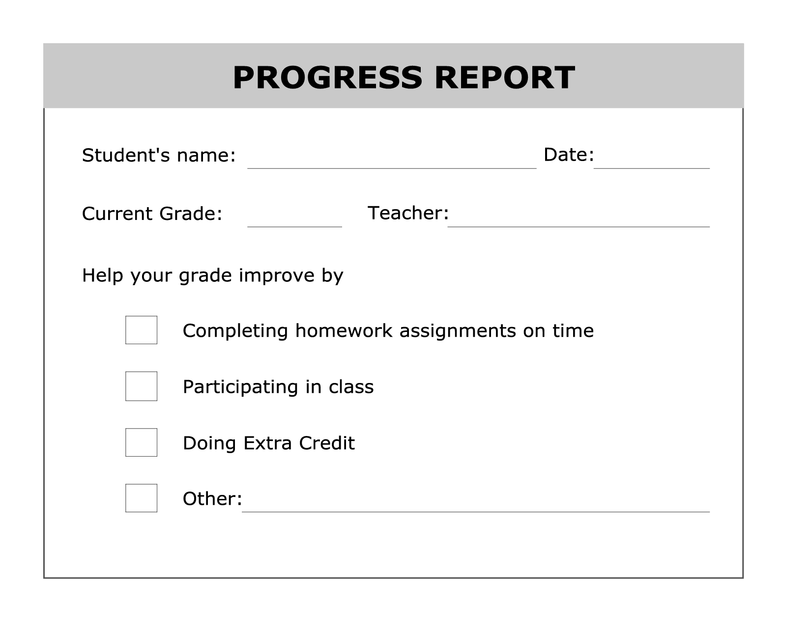 Printable Progress Report Template | Good Ideas | Progress Report - Free Printable Grade Cards