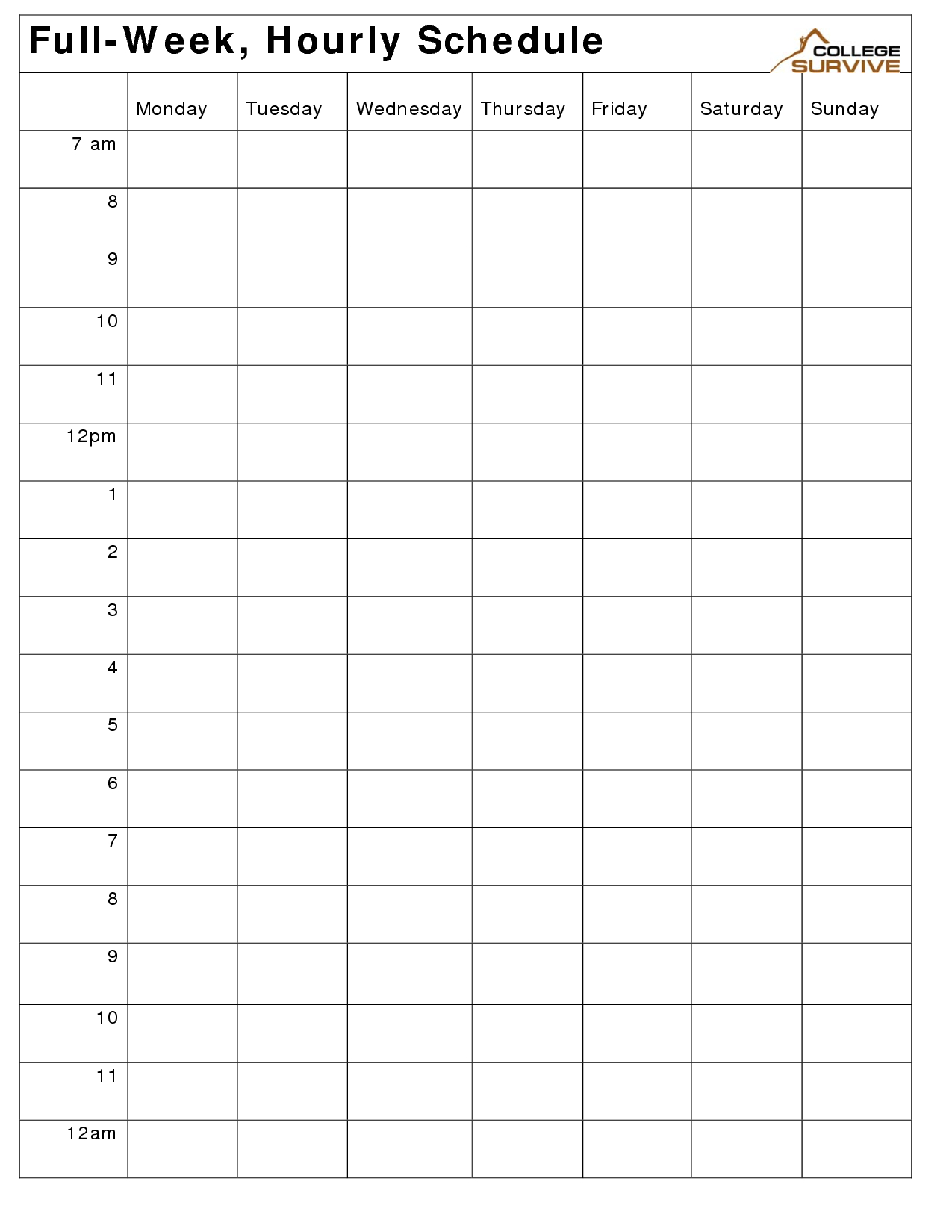 Printable Weekly Hourly Schedule Template … | List Template - Free Printable Blank Weekly Schedule