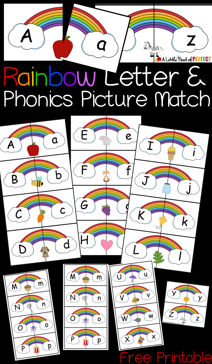 Rainbow Letter And Phonics Picture Match Free Printable | Abcs - Free Printable Rainbow Letters