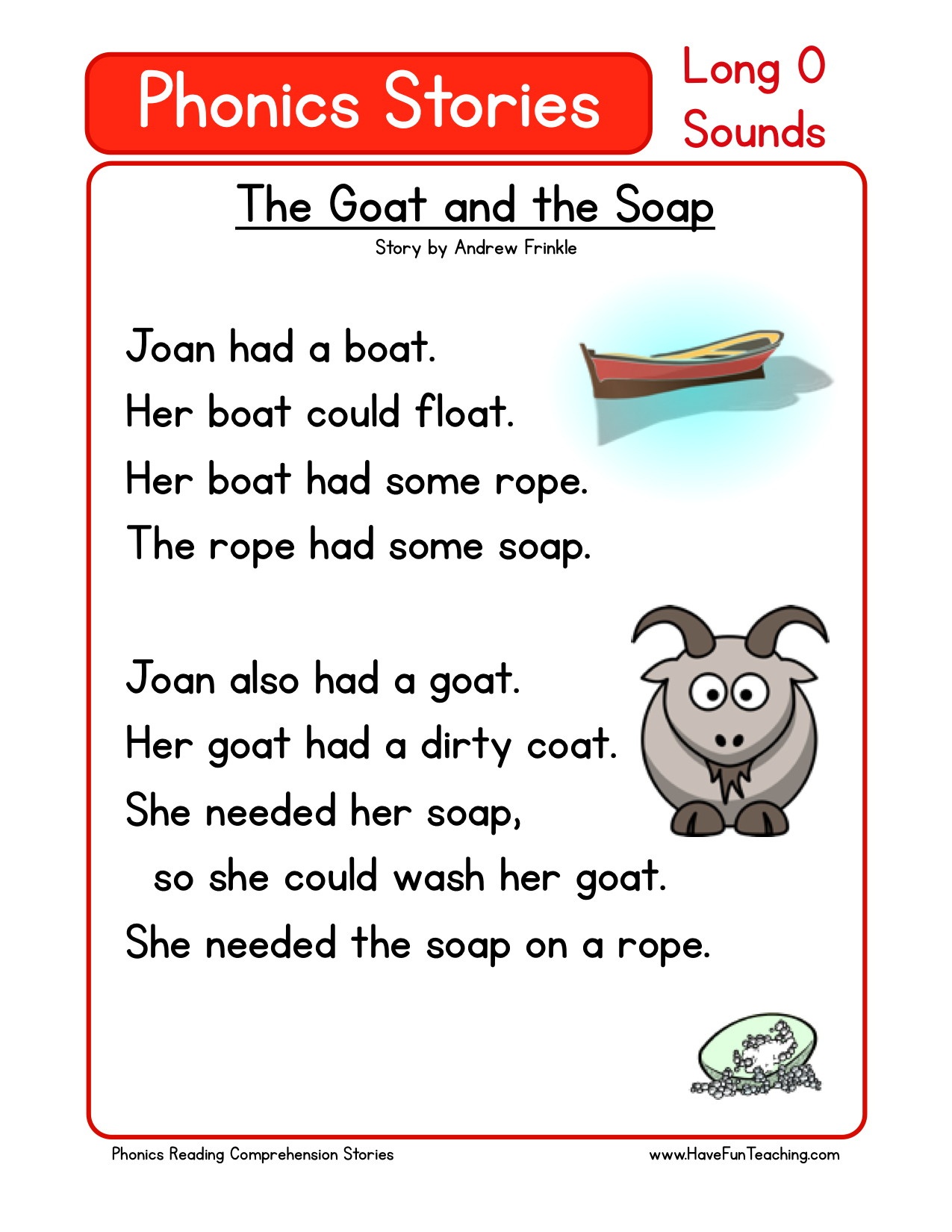 Reading Comprehension Worksheet - The Goat And The Soap - Free Phonics Readers Printable