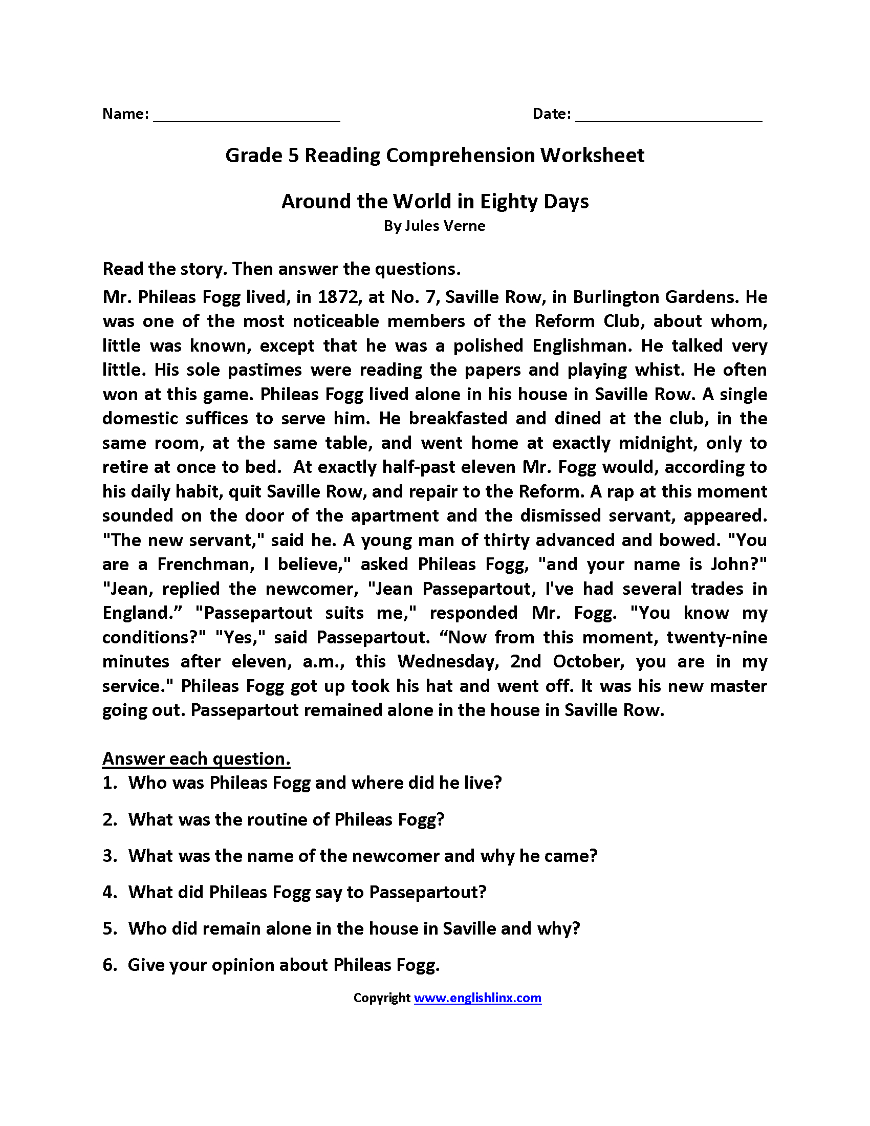 Reading Worksheets | Fifth Grade Reading Worksheets - Free Printable Worksheets Reading Comprehension 5Th Grade