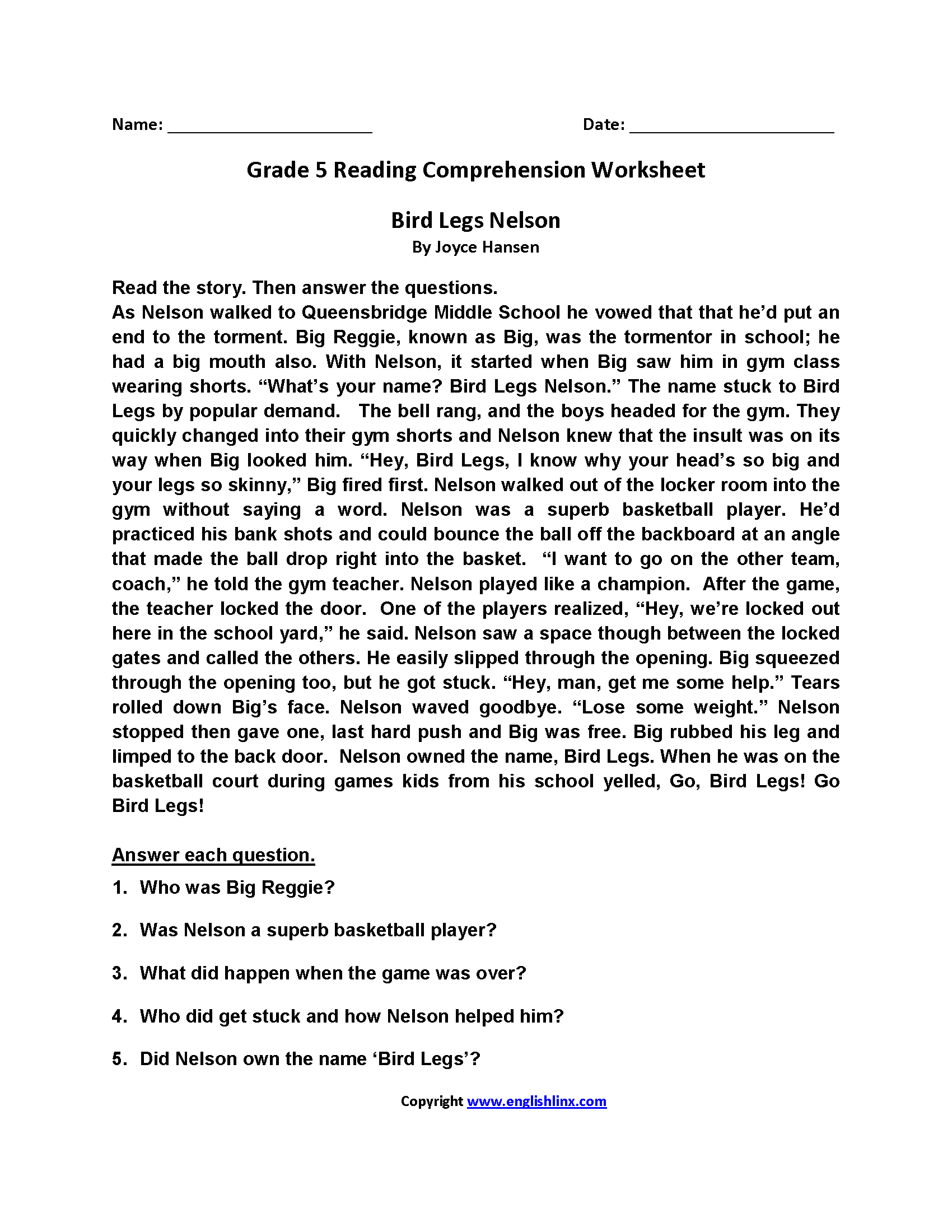Reading Worksheets | Fifth Grade Reading Worksheets - Free Printable Worksheets Reading Comprehension 5Th Grade