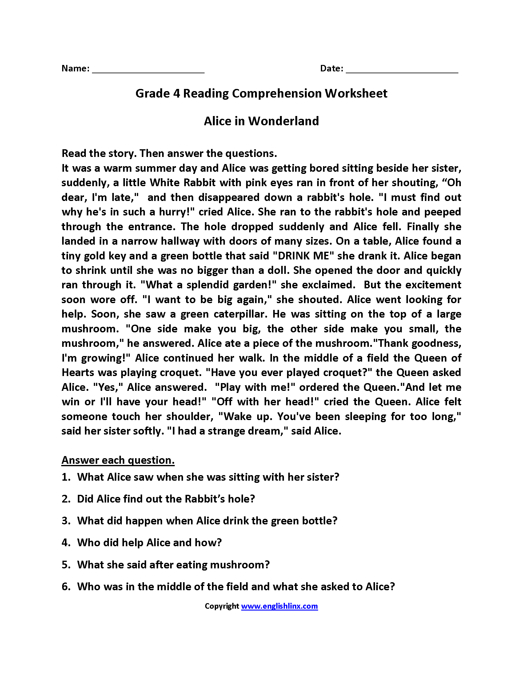 Reading Worksheets | Fourth Grade Reading Worksheets - Free - Free Printable Short Stories For 4Th Graders