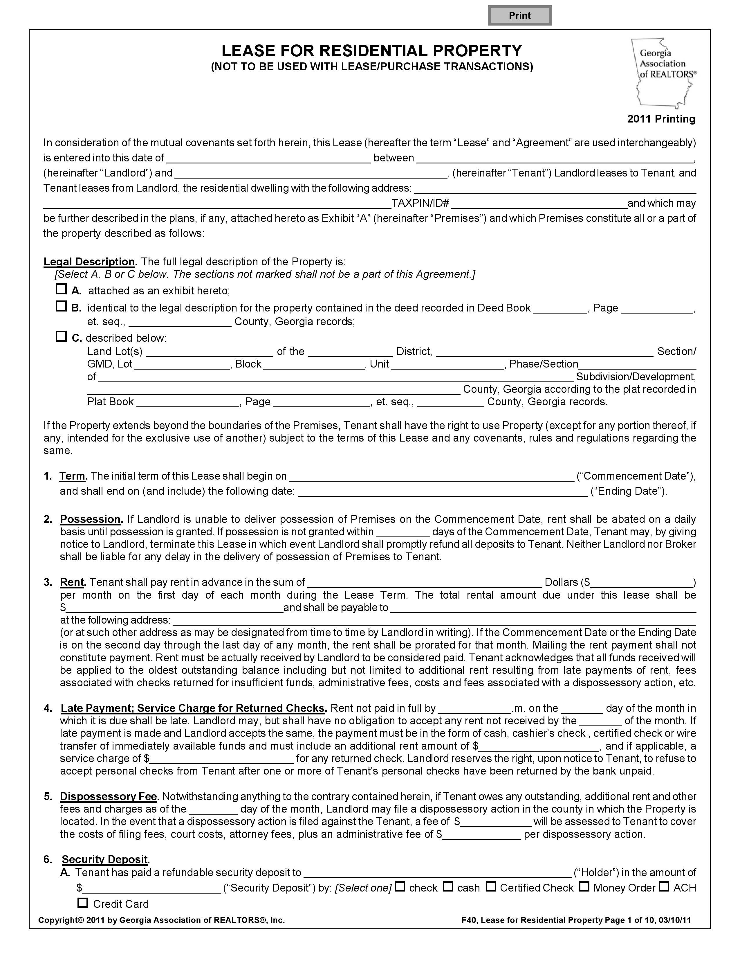 Residential Lease Agreement Template Free Download Blank Rental - Free Printable Residential Rental Agreement Forms