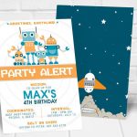 Robot Party Invitations Printable Boys Robot And Rockets | Etsy   Free Stork Party Invitations Printable