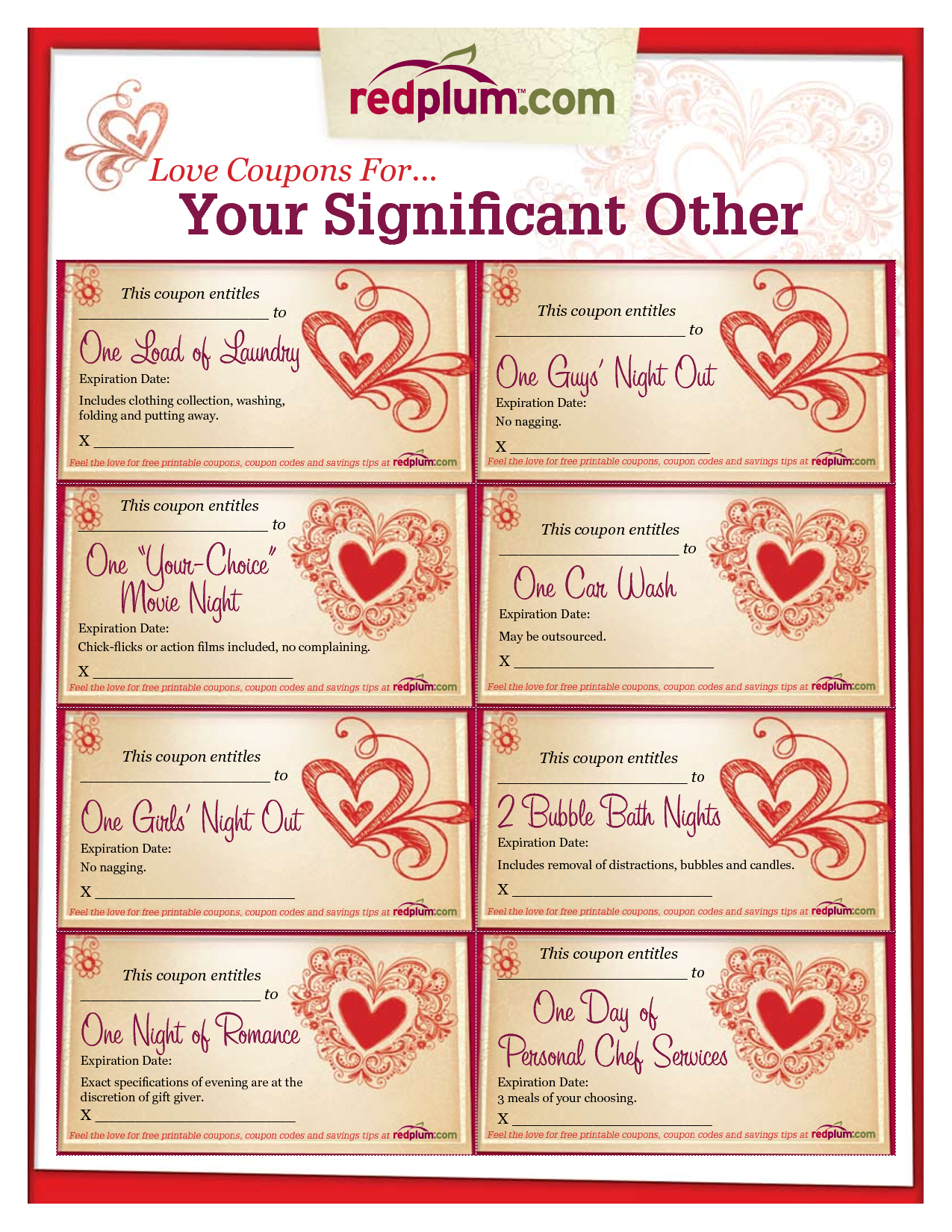 Romantic Love Coupon Template Printable | Love Coupons For Your - Free Printable Coupon Templates