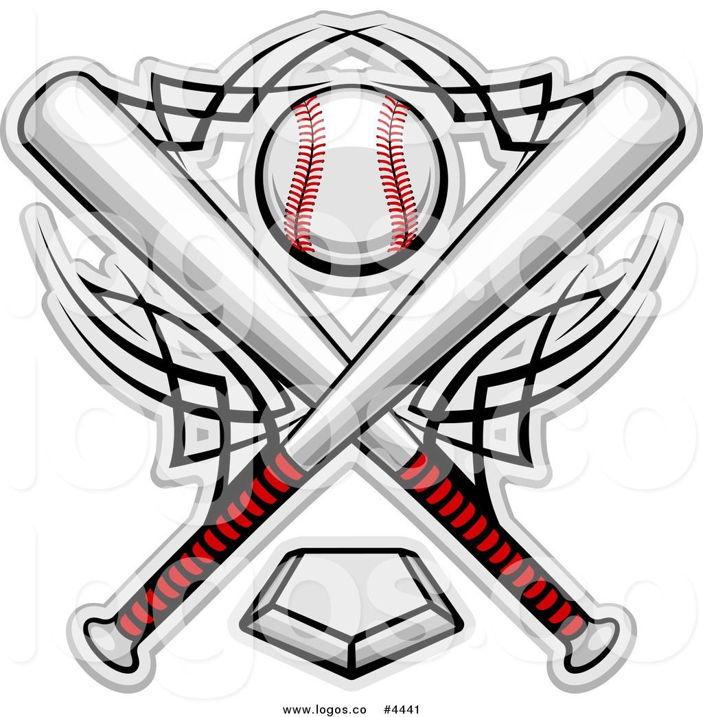 Royalty Free Bats And A Baseball Over A Home Plate Logo | Baseball - Free Printable Baseball Logos