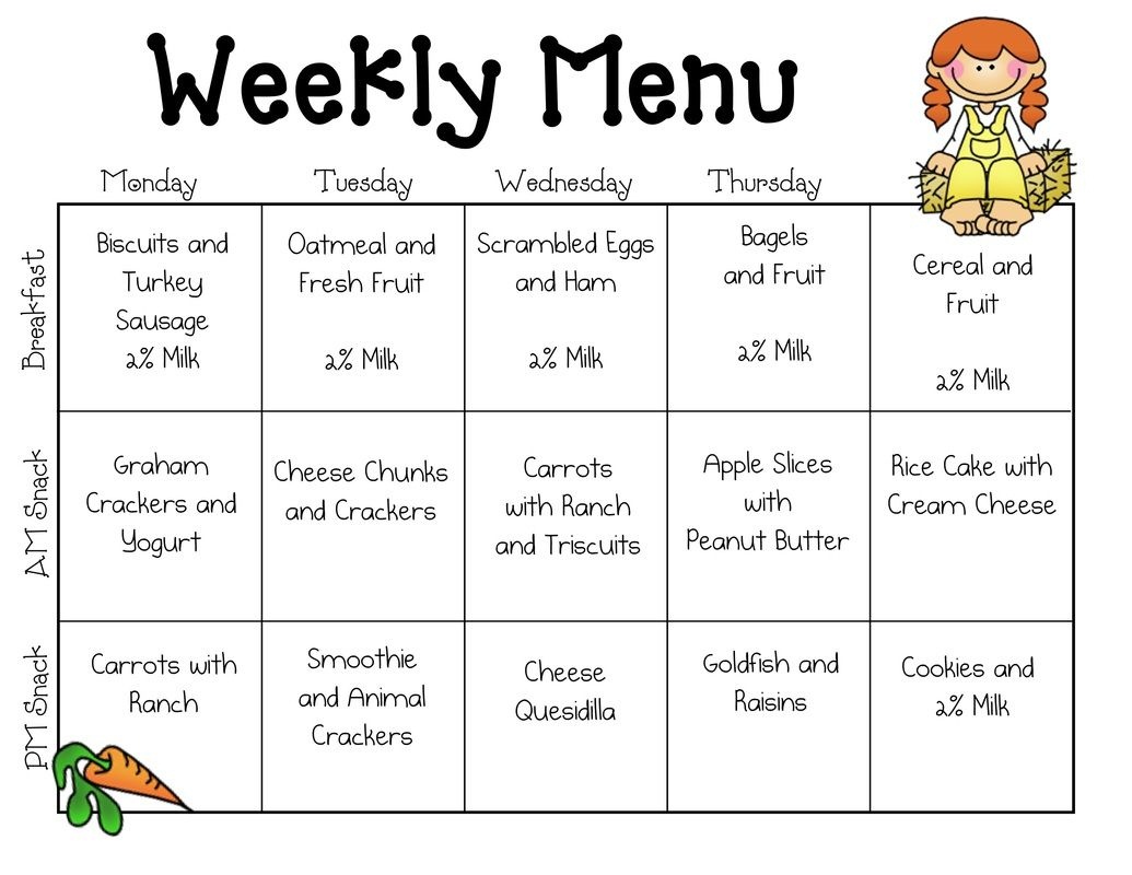weekly menu calendar office templates
