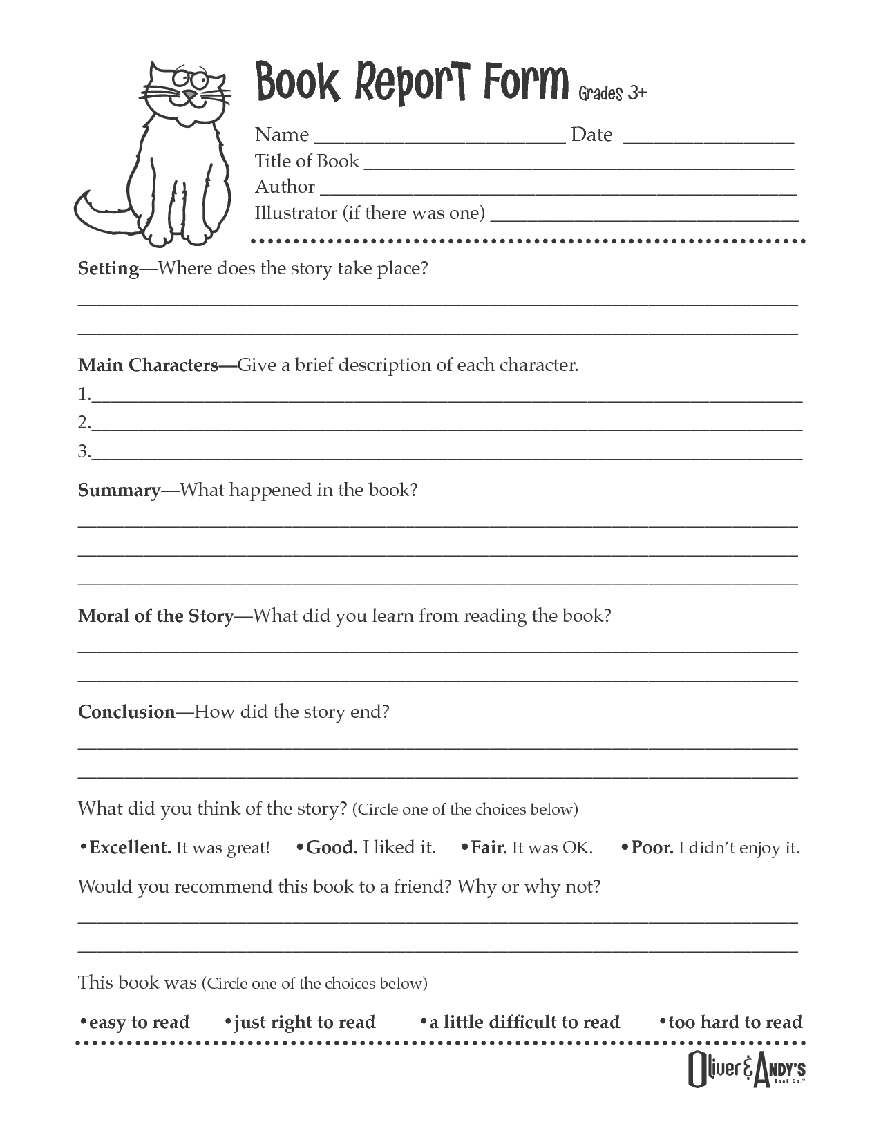 Book Report Template 5Th Grade