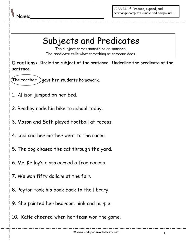 Free Printable Subject Predicate Worksheets 2Nd Grade