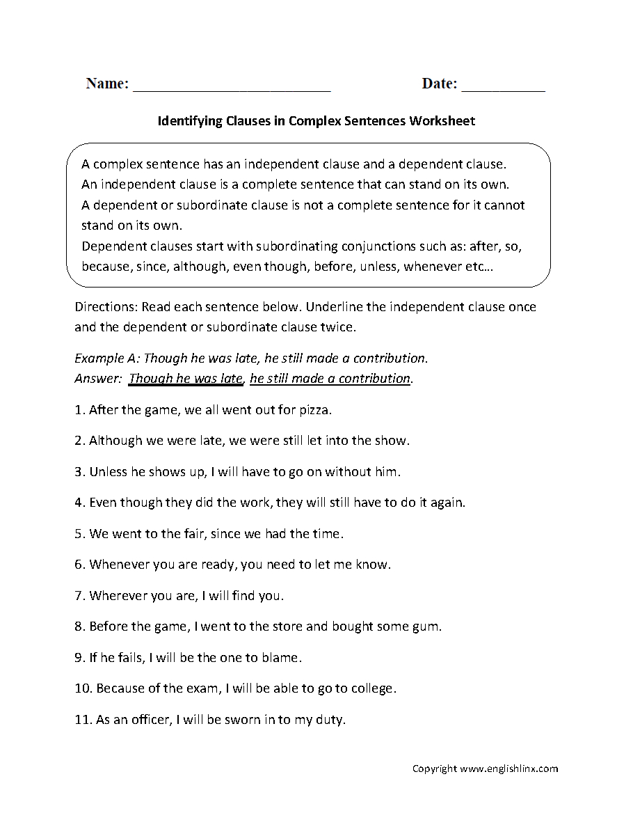 Sentences Worksheets | Complex Sentences Worksheets - Free Printable Worksheets On Simple Compound And Complex Sentences
