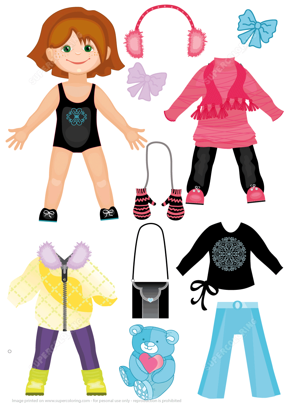 Set Of Winter Clothes For A Cute Girl Paper Doll From Dress Up Paper - Free Printable Dress Up Paper Dolls