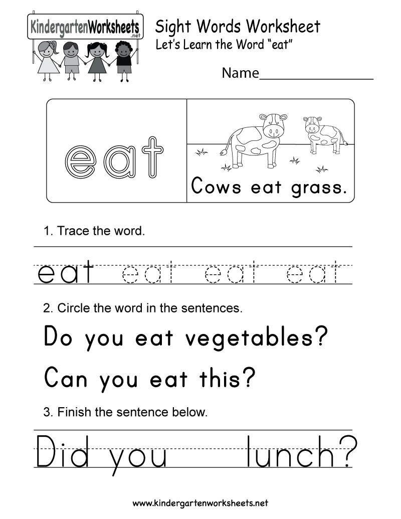 Sight Word (Eat) Worksheet - Free Kindergarten English Worksheet For - Free Printable Sight Word Worksheets