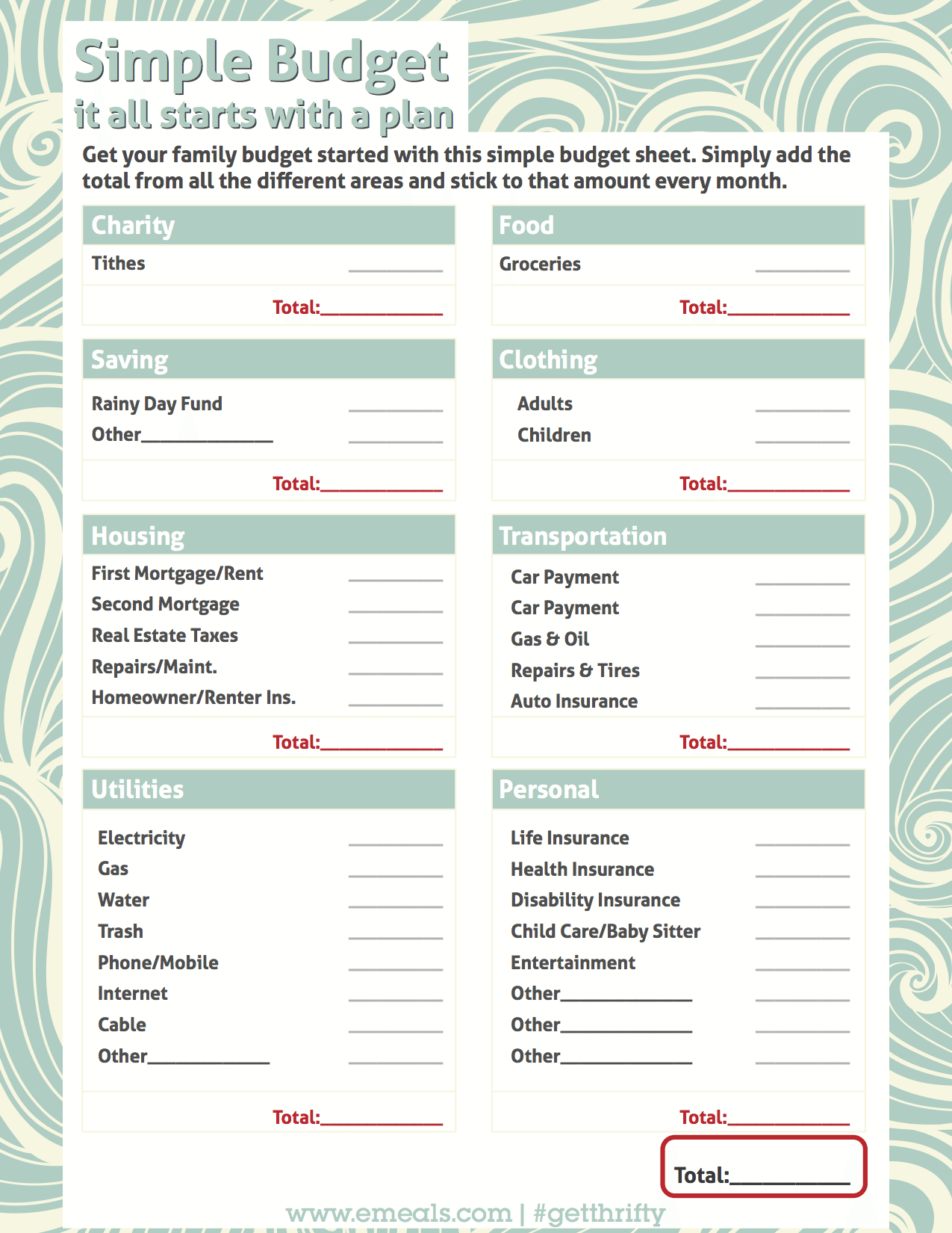 Simple Budget Worksheet Free Printable | For The Home | Budgeting - Free Printable Family Budget
