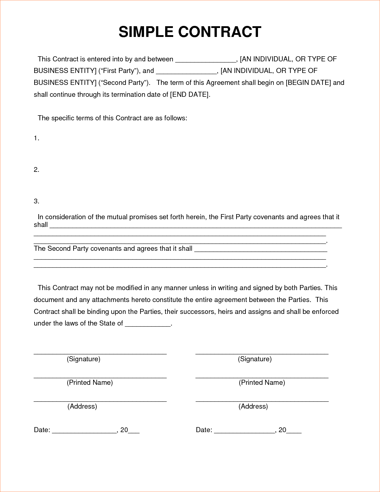 Simple Construction Contract Form - Kaza.psstech.co - Free Printable Construction Contracts