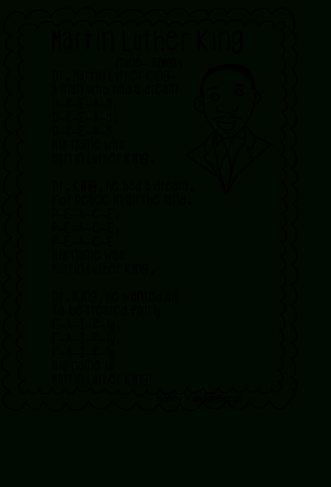 Song, &amp;quot;martin Luther King&amp;quot; (Tune: &amp;quot;bingo&amp;quot;; Free; From First Grade - Free Printable Martin Luther King Jr Worksheets For Kindergarten