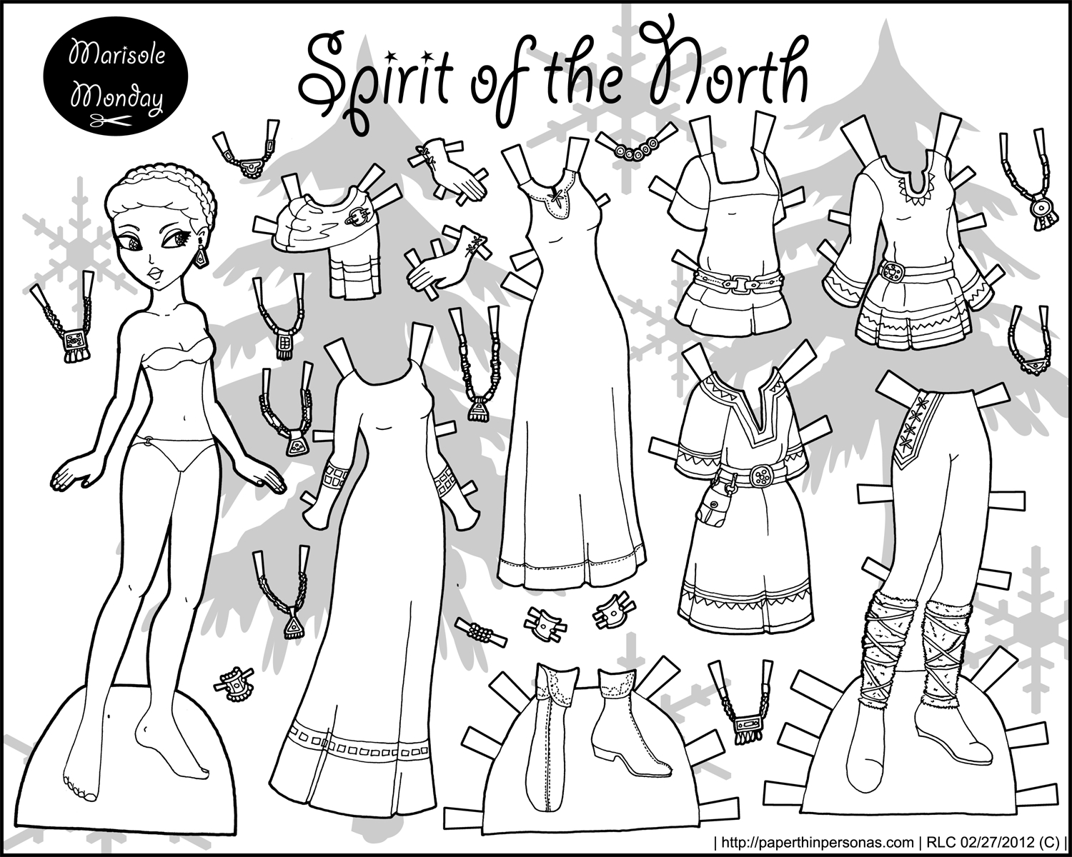 Spirit Of The North: Black And White Printable Paper Doll • Paper - Free Printable Paper Dolls Black And White