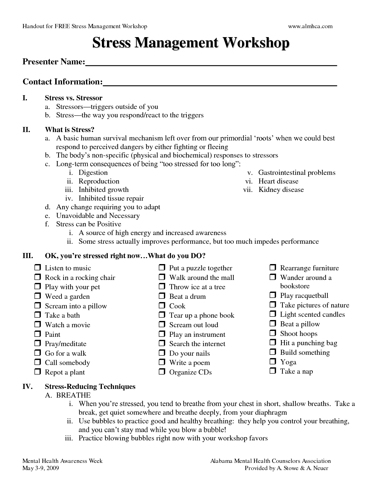 How To Manage Stress Worksheet